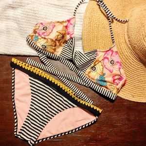 No Boundaries Floral and Stripe Two-Piece Swimsuit